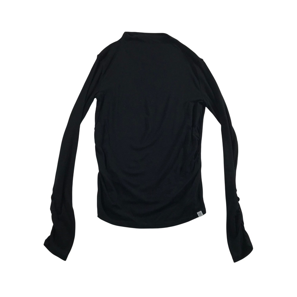 C202 Wool Blend Mock Neck Long Sleeve Top Black Ruched Sleeves Womens Small